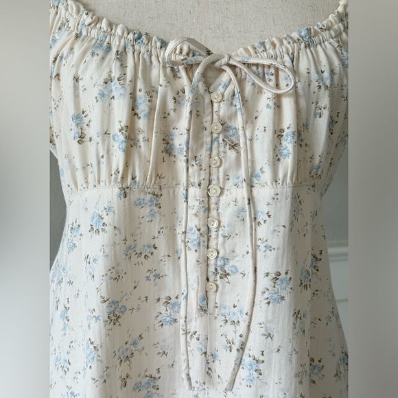 Worth Collective Marley Floral Print Cottage Midi Dress Ivory Blue Sz M - Picture 4 of 14